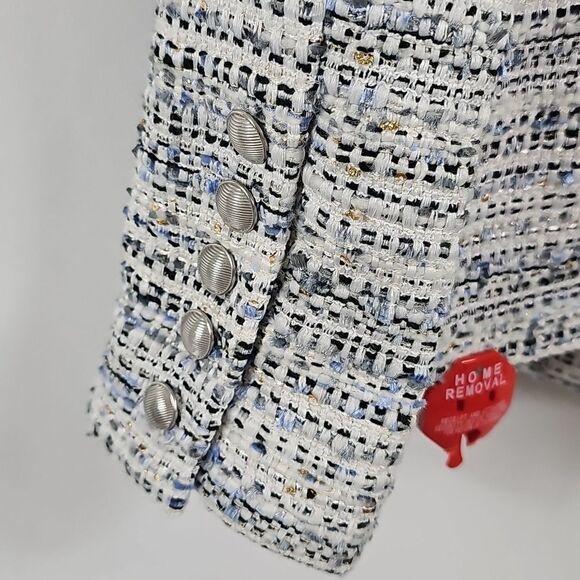 NWOT L'AGENCE Kenzie Tweed Double Breasted Blazer in Blue and White - Size 2 - Picture 14 of 16